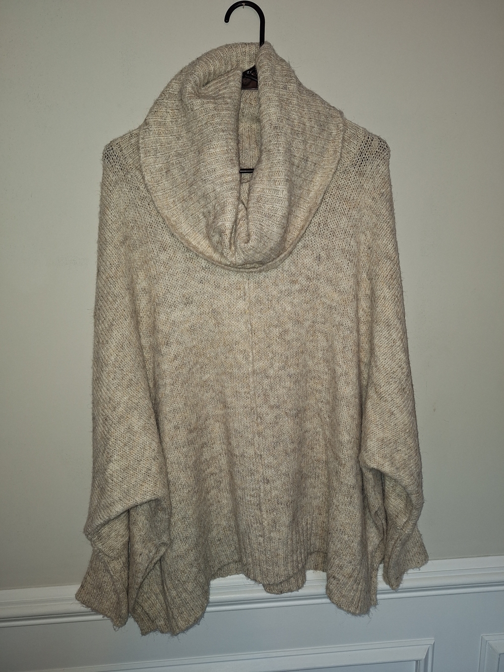 Relaxed Cream Cowl Neck Sweater Poncho